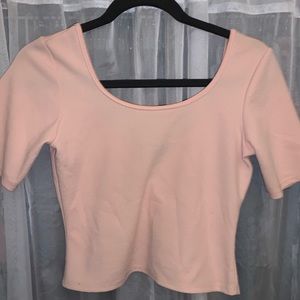 Pink mid sleeve crop top